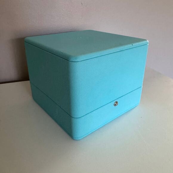 Tiffany & Co Lux Leather Blue Hinged Jewelry Watch Presentation Box Square - Picture 2 of 10